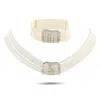 Lb Exclusive 18k Yellow Gold 5.08 Ct Diamond And Pearls Bracelet And Necklace Set Mf11-090525 In White