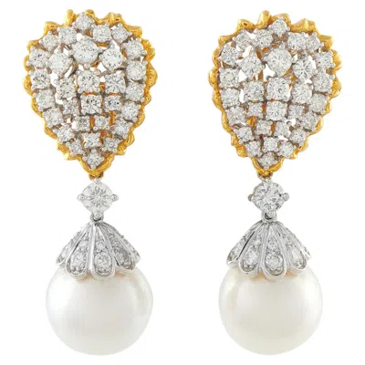 Pre-owned Lb Exclusive 18k Yellow Gold 5.50ct Diamond And Pearl Earrings Mf07-022326