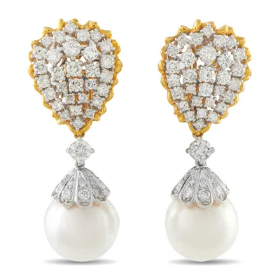 Lb Exclusive 18k Yellow Gold 5.50ct Diamond And Pearl Earrings Mf07-022326 In White