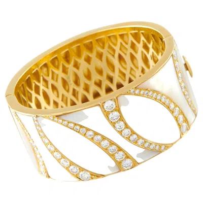 Pre-owned Lb Exclusive 18k Yellow Gold 5.78ct Diamond And Mother Of Pearl Bracelet Mf04-061826