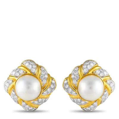 Lb Exclusive 18k Yellow Gold 6.12ct Diamond And Mobe Pearl Clip-on Earrings Mf21-111424