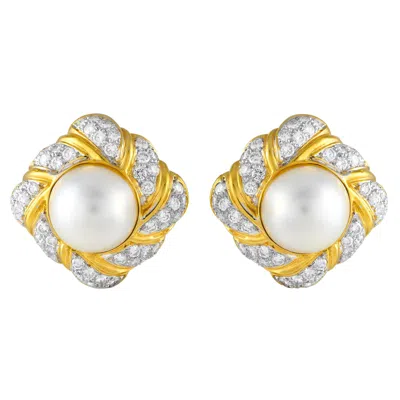 Pre-owned Lb Exclusive 18k Yellow Gold 6.12ct Diamond And Mobe Pearl Clip-on Earrings Mf21-111424