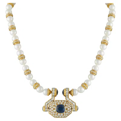 Pre-owned Lb Exclusive 18k Yellow Gold 7.0ct Diamond And Sapphire Statement Necklace Mf37-031726