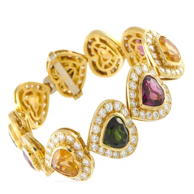 Lb Exclusive 18k Yellow Gold 9.02ct Diamond, Citrine, And Tourmaline Heart Bracelet Mf06-070626 In Red