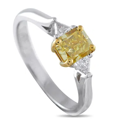 Lb Exclusive 18k Yellow Gold And Platinum 1.26ct White And Fancy Intense Yellow Diamond Ring Mf03-121025 In Silver