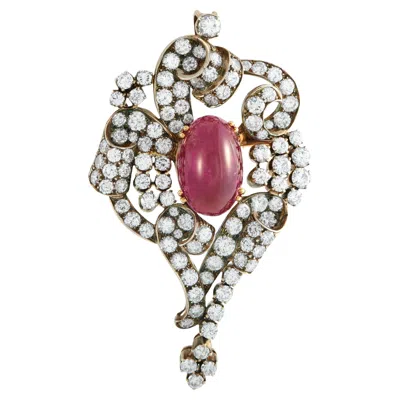 Pre-owned Lb Exclusive 18k Yellow Gold And Silver 6.25ct Diamond And Ruby Brooch Mf41-020526