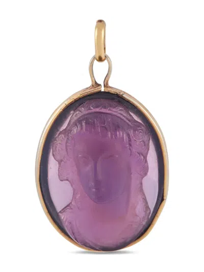 Pre-owned Lb Exclusive 18k Yellow Gold Cameo Amethyst Pendant Charm