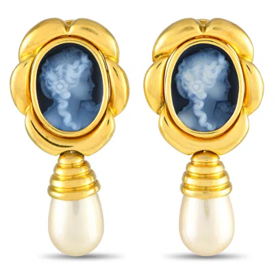 Lb Exclusive 18k Yellow Gold Cameo And Pearl Earrings Mf16-091224