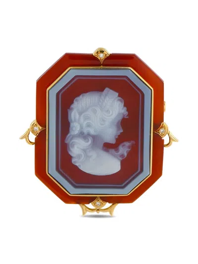Pre-owned Lb Exclusive 18k Yellow Gold Cameo Diamond Brooch
