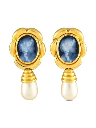 Pre-owned Lb Exclusive 18k Yellow Gold Cameo Pearl Earrings