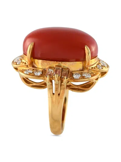 Pre-owned Lb Exclusive 18k Yellow Gold Coral And Diamond Ring