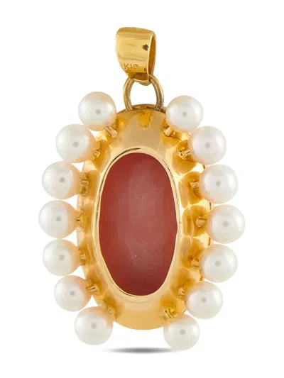 Pre-owned Lb Exclusive 18k Yellow Gold Coral And Pearl Pendant
