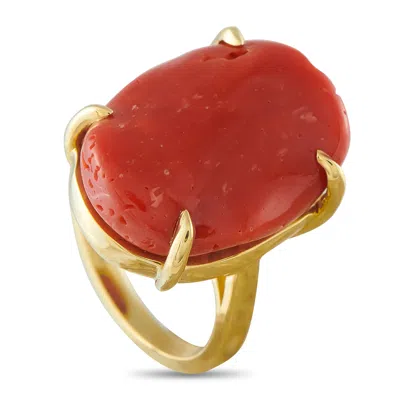Lb Exclusive 18k Yellow Gold Coral Ring Mf12-042926 In White
