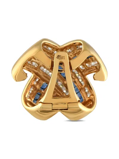 Pre-owned Lb Exclusive 18k Yellow Gold Crossover Sapphire And Diamond Pendant