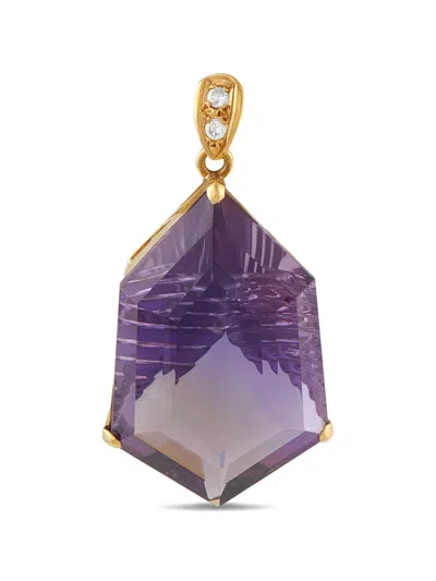 Pre-owned Lb Exclusive 18k Yellow-gold Diamond And Amethyst Pendant