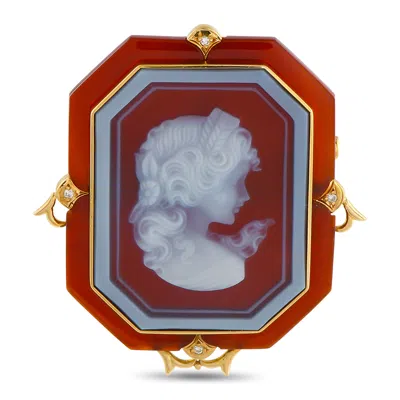 Lb Exclusive 18k Yellow Gold Diamond And Carnelian Cameo Brooch Mf12-041025