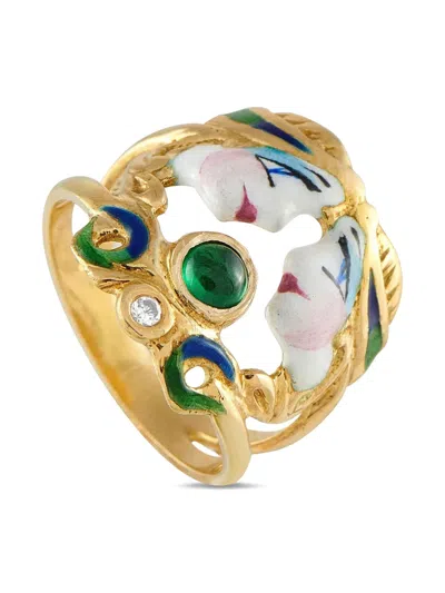 Pre-owned Lb Exclusive 18k Yellow Gold Diamond And Emerald Ring