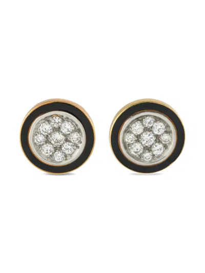 Pre-owned Lb Exclusive 18k Yellow Gold Diamond And Enamel Clip-on Earrings