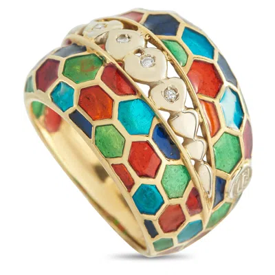 Lb Exclusive 18k Yellow Gold Diamond And Enamel Ring Mf20-050426 In Brown