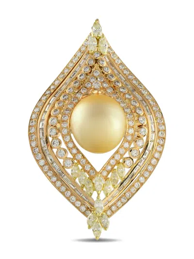 Pre-owned Lb Exclusive 18k Yellow Gold Diamond And Pearl Pendant