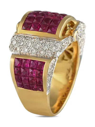 Pre-owned Lb Exclusive 18k Yellow Gold Diamond And Ruby Ring