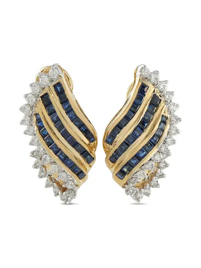 Pre-owned Lb Exclusive 18k Yellow Gold Diamond And Sapphire Earrings