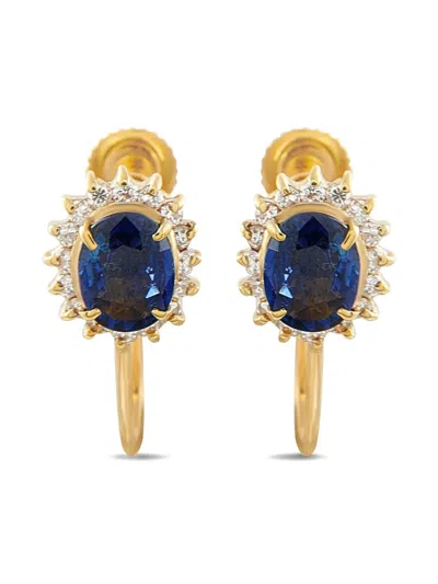 Pre-owned Lb Exclusive 18k Yellow Gold Diamond And Sapphire Earrings