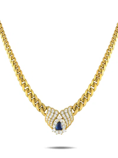 Pre-owned Lb Exclusive 18k Yellow Gold Diamond And Sapphire Necklace