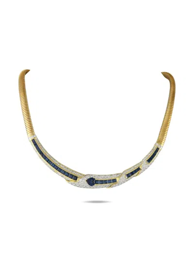Pre-owned Lb Exclusive 18k Yellow Gold Diamond And Sapphire Necklace