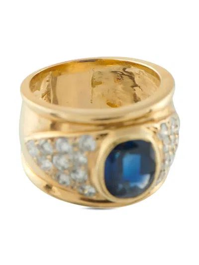 Pre-owned Lb Exclusive 18k Yellow Gold Diamond And Sapphire Ring
