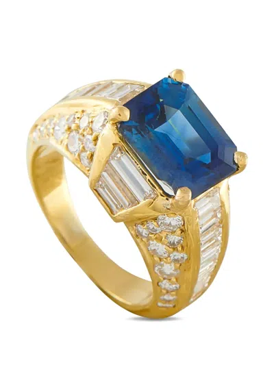Pre-owned Lb Exclusive 18k Yellow Gold Diamond And Sapphire Ring