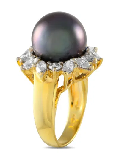 Pre-owned Lb Exclusive 18k Yellow Gold Diamond And Tahitian Pearl Ring