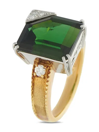 Pre-owned Lb Exclusive 18k Yellow Gold Diamond And Tourmaline Ring