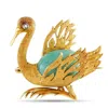 Lb Exclusive 18k Yellow Gold Diamond And Turquoise Swan Brooch Mf20-031725 In Gold