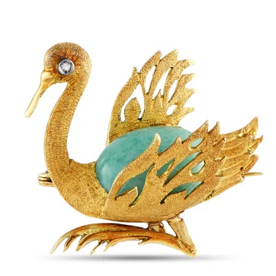 Lb Exclusive 18k Yellow Gold Diamond And Turquoise Swan Brooch Mf20-031725