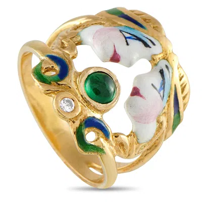 Lb Exclusive 18k Yellow Gold Diamond, Emerald And Enamel Ring Mf09-072325