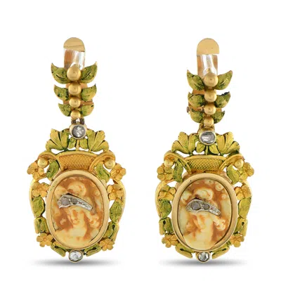 Lb Exclusive 18k Yellow Gold Diamond Enamel Religious Earrings Mf04-090525