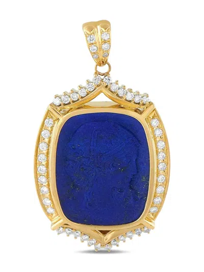 Pre-owned Lb Exclusive 18k Yellow Gold Diamond Lapis Pendant