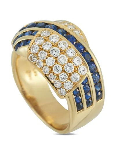 Pre-owned Lb Exclusive 18k Yellow Gold Diamond Sapphire Ring