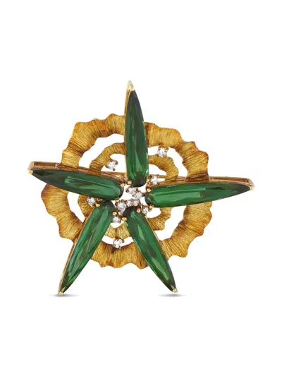 Pre-owned Lb Exclusive 18k Yellow Gold Diamond Tourmaline Brooch