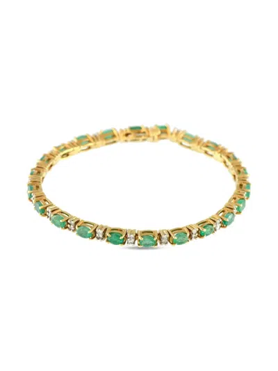 Pre-owned Lb Exclusive 18k Yellow Gold Emerald And Diamond Bracelet