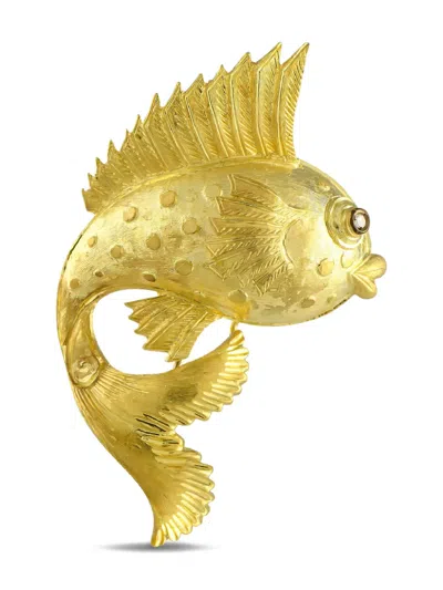 Pre-owned Lb Exclusive 18k Yellow Gold Fish Brooch