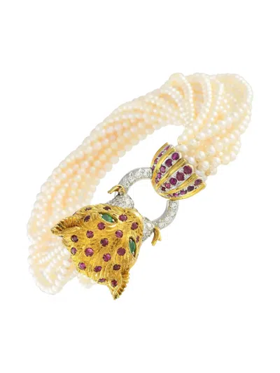 Pre-owned Lb Exclusive 18k Yellow Gold Lion-embellishment Multistones Bracelet