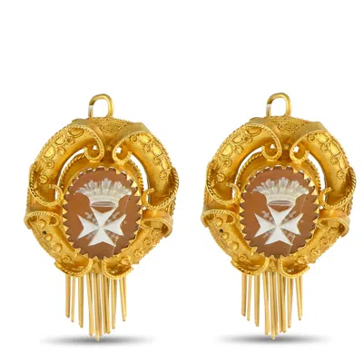 Lb Exclusive 18k Yellow Gold Maltese Cross And Crown Cameo Earrings Mf01-090225