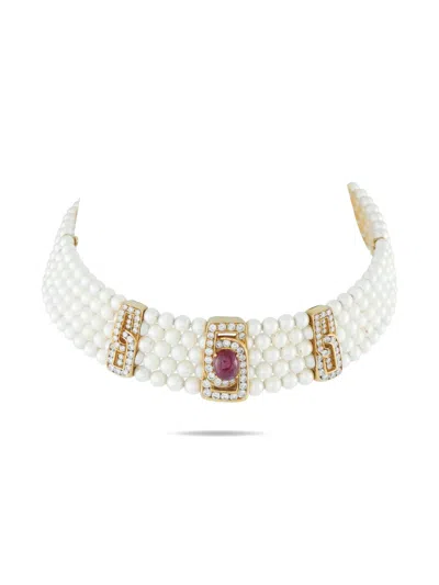 Pre-owned Lb Exclusive 18k Yellow Gold Multi-stone Choker Necklace