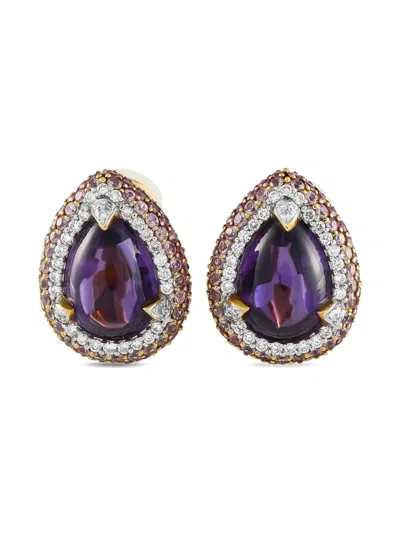 Pre-owned Lb Exclusive 18k Yellow Gold Multi-stone Clip-on Earrings