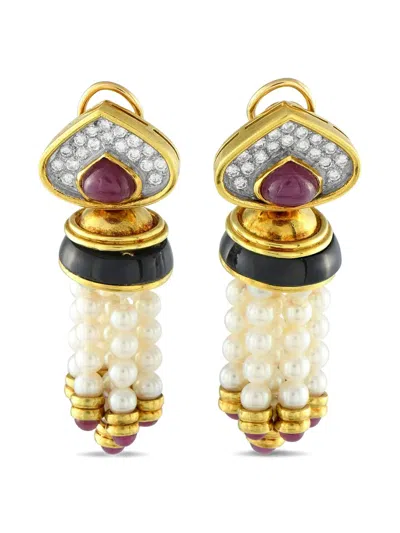 Pre-owned Lb Exclusive 18k Yellow Gold Multi-stone Earrings