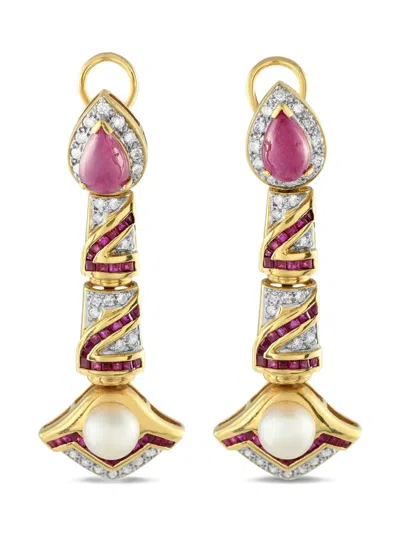 Pre-owned Lb Exclusive 18k Yellow Gold Multi-stone Earrings