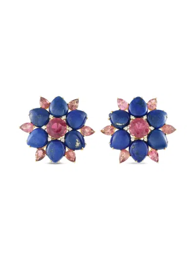 Pre-owned Lb Exclusive 18k Yellow Gold Multi-stone Flower Earrings
