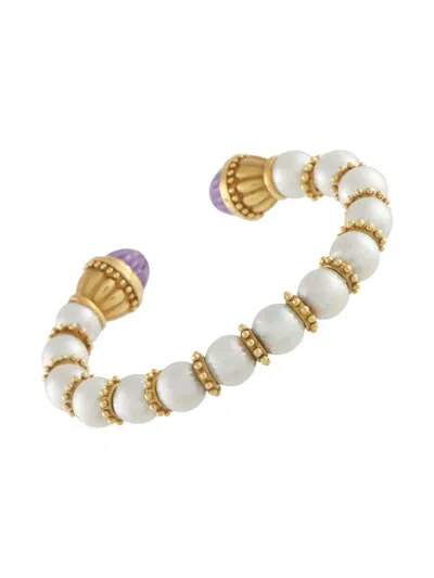 Pre-owned Lb Exclusive 18k Yellow Gold Pearl And Amethyst Bracelet